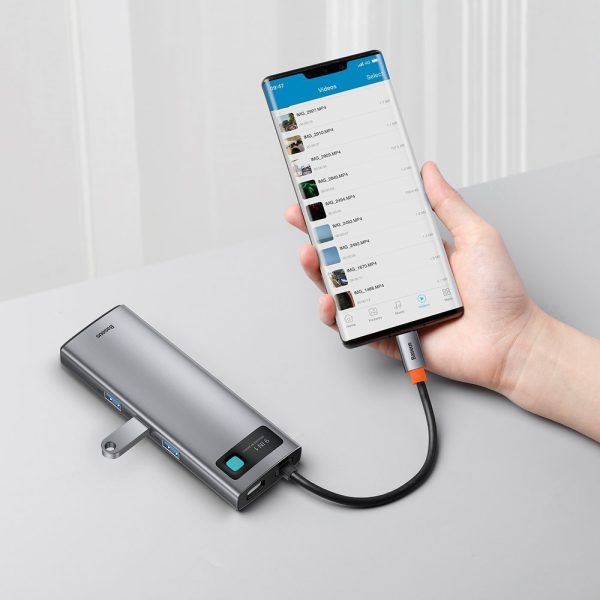 Daudzfunkcionālais centrs 9W1 USB-C 3XUSB 3.2 PD VGA Full HD HDMI 4K TF un SD RJ45 karšu lasītājs pelēks