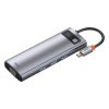 Daudzfunkcionālais centrs 9W1 USB-C 3XUSB 3.2 PD VGA Full HD HDMI 4K TF un SD RJ45 karšu lasītājs pelēks