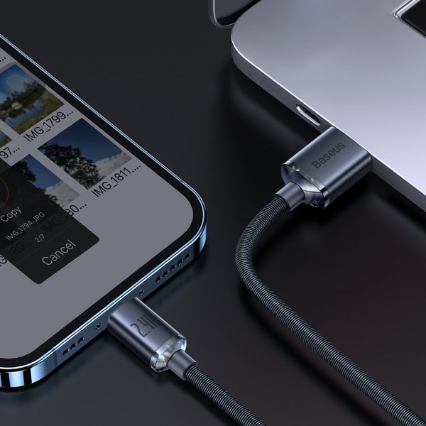 Kabelis Kabelis ātrai uzlādēšanai un datiem pārsūtiet USB iPhone Lightning 2,4A 1,2m melnu melnu