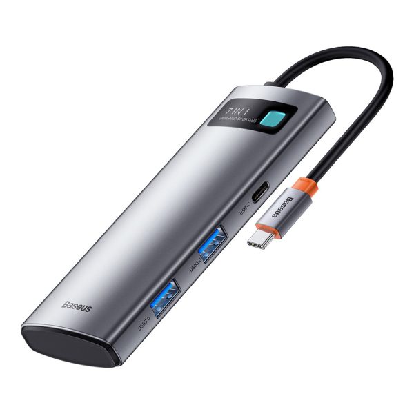Daudzfunkcionāls USB Hub 7W1 tips C HDMI TF karšu lasītājs PD pelēks