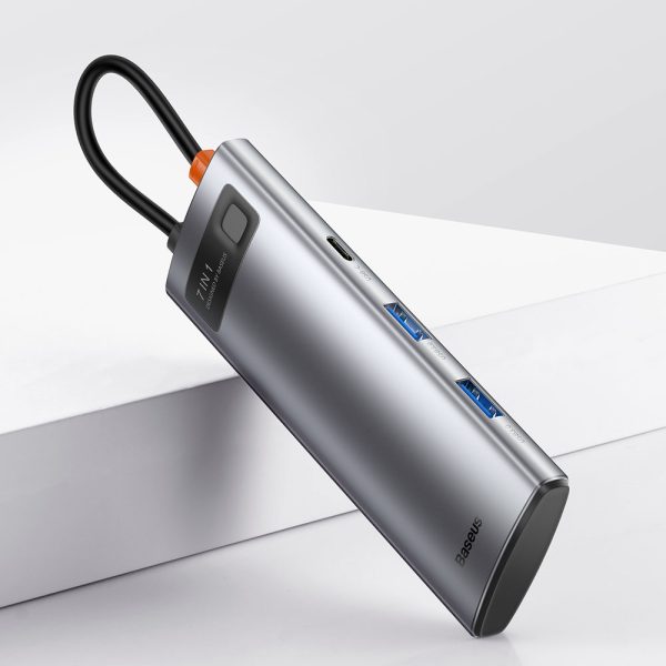 Daudzfunkcionāls USB Hub 7W1 tips C HDMI TF karšu lasītājs PD pelēks