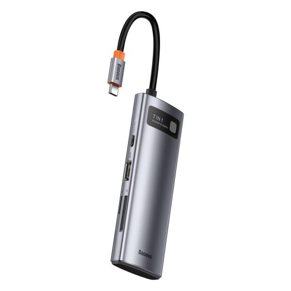 Daudzfunkcionāls USB Hub 7W1 tips C HDMI TF karšu lasītājs PD pelēks