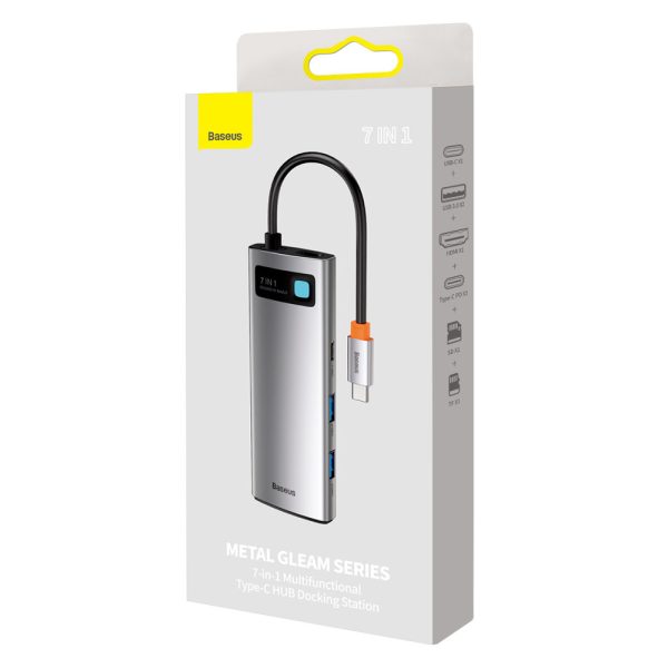 Daudzfunkcionāls USB Hub 7W1 tips C HDMI TF karšu lasītājs PD pelēks