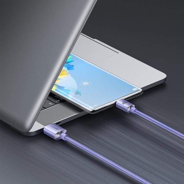 Kabelis Kabelis ātrai lādēšanai un USB-C 100W USB-C 1,2M purpura datiem pārsūtīšanai un pārsūtīšanai