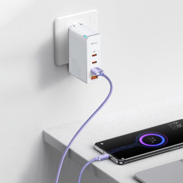 Kabelis Kabelis ātrai lādēšanai un USB-C 100W USB-C 1,2M purpura datiem pārsūtīšanai un pārsūtīšanai