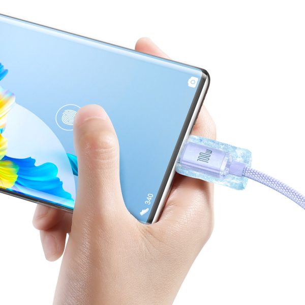 Kabelis Kabelis ātrai lādēšanai un USB-C 100W USB-C 1,2M purpura datiem pārsūtīšanai un pārsūtīšanai