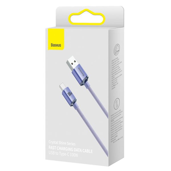 Kabelis Kabelis ātrai lādēšanai un USB-C 100W USB-C 1,2M purpura datiem pārsūtīšanai un pārsūtīšanai