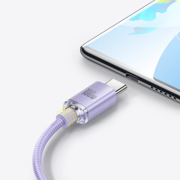 Kabelis Kabelis ātrai lādēšanai un USB-C 100W USB-C 1,2M purpura datiem pārsūtīšanai un pārsūtīšanai