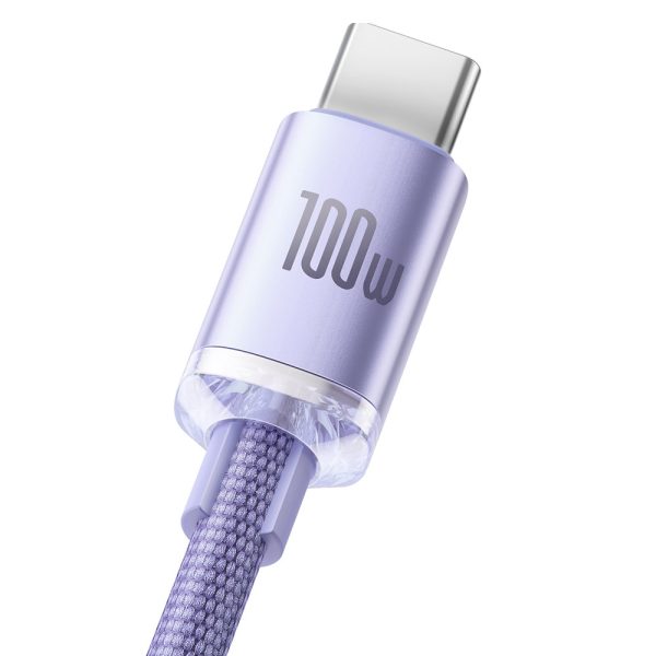 Kabelis Kabelis ātrai lādēšanai un USB-C 100W USB-C 1,2M purpura datiem pārsūtīšanai un pārsūtīšanai