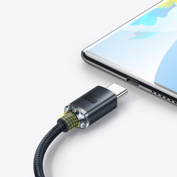 Kabelis Kabelis ātrai uzlādēšanai un USB-C 100W USB-C 2M melno datu pārsūtīšanai un pārsūtīšanai