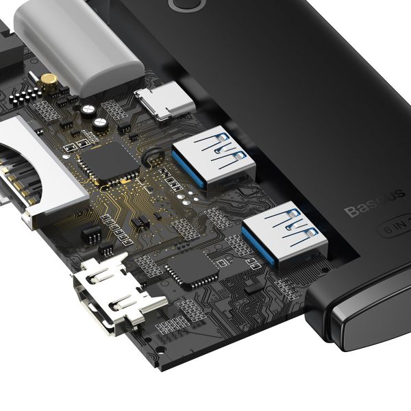 Lite sērijas daudzfunkcionālais centrmezgls USB-C 2 X USB 3.0 USB-C HDMI 1.4 SD-TF Black