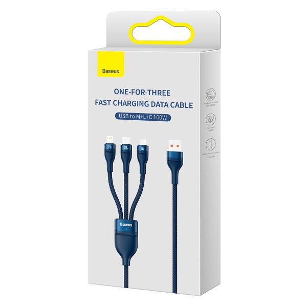 Flash Series II USB-C USB-C iphone zibens microUSB 100W 1,2m zilā krāsā
