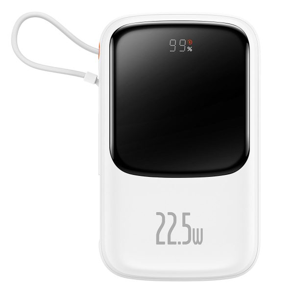 QPOW PowerBank 1000MAH Build -In USB tipa C 22.5W Ātrais uzlādes baltais kabelis