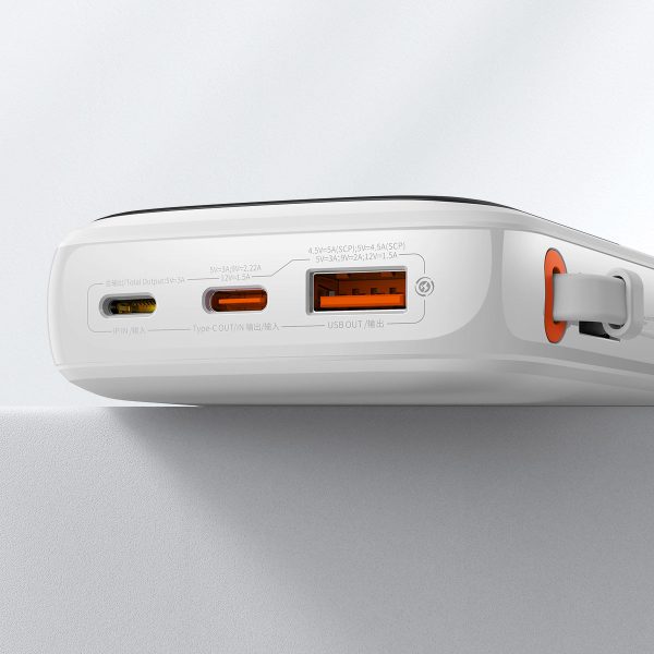 QPOW PowerBank 1000MAH Build -In USB tipa C 22.5W Ātrais uzlādes baltais kabelis