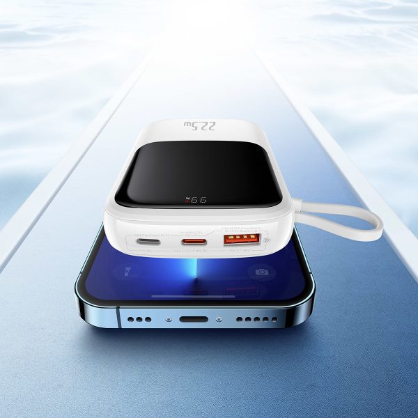 QPOW PowerBank 1000MAH Build -In USB tipa C 22.5W Ātrais uzlādes baltais kabelis