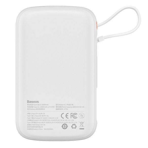 QPOW PowerBank 1000MAH Build -In USB tipa C 22.5W Ātrais uzlādes baltais kabelis