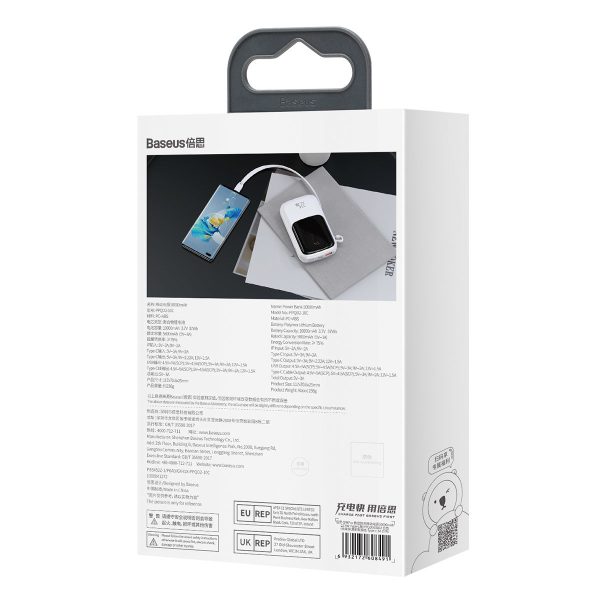 QPOW PowerBank 1000MAH Build -In USB tipa C 22.5W Ātrais uzlādes baltais kabelis