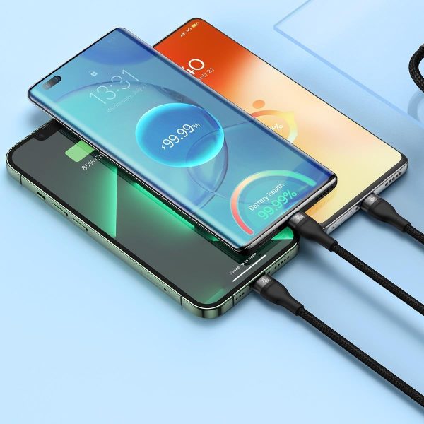 Flash Series II USB-C iphone zibens microUSB 100W 1,5m melns