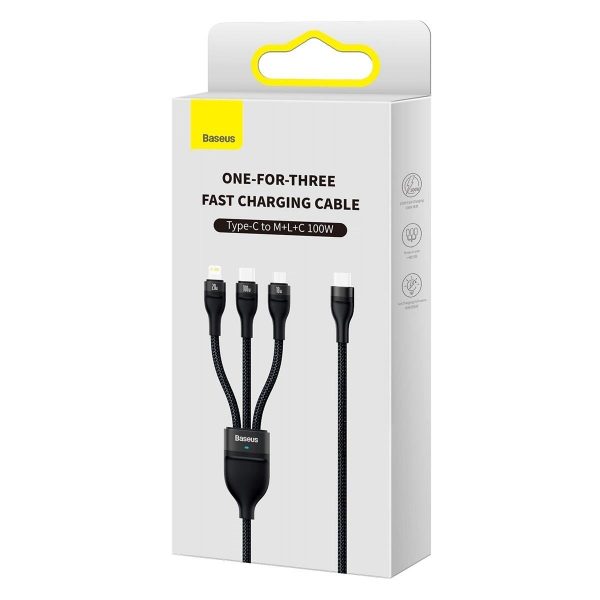 Flash Series II USB-C iphone zibens microUSB 100W 1,5m melns