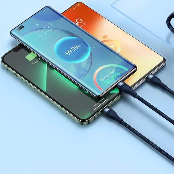Flash Series II USB-C USB kabeļa tips i iphone zibens microUSB 100W 1,5 m zilā krāsā