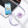 Crooked Cable 3in1 USB microUSB + iPhone zibens + USB-C 66W 1,1m purpursarkanais