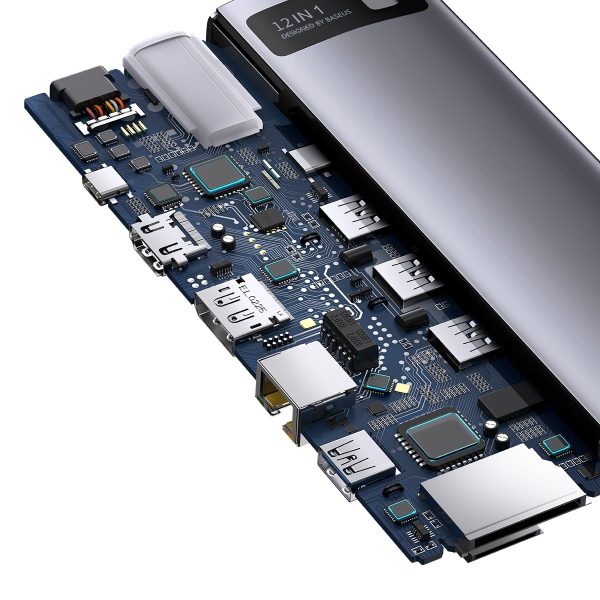 Daudzfunkcionālais centrs 12in1 USB-C HDMI DP USB-C minijack 3,5mm RJ45 SD