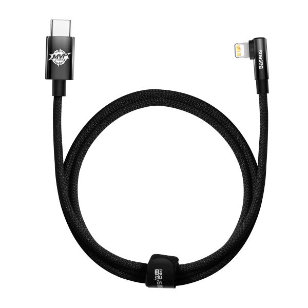 Leņķa kabeļa barošanas piegādes kabelis ar USB-C sānu spraudni iPhone Lightning 1m 20 W Black Leņķa kabeļa barošanas piegādes kabelis ar USB-C sānu spraudni iPhone Lightning 1m 20 W Black