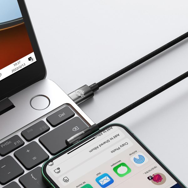 1018524-9-katowy-kabel-przewod-power-delivery-z-bo-baseus-hurtownia-sklep Leņķa kabeļa barošanas piegādes kabelis ar USB-C sānu spraudni iPhone Lightning 1m 20 W Black