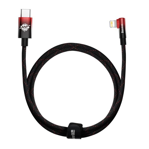Leņķa kabeļa barošanas piegādes kabelis ar USB-C sānu spraudni iPhone Lightning 1M 20 W Red Red