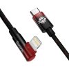 Leņķa kabeļa barošanas piegādes kabelis ar USB-C sānu spraudni iPhone Lightning 1M 20 W Red Red