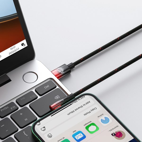 Leņķa kabeļa barošanas piegādes kabelis ar USB-C sānu spraudni iPhone Lightning 1M 20 W Red Red