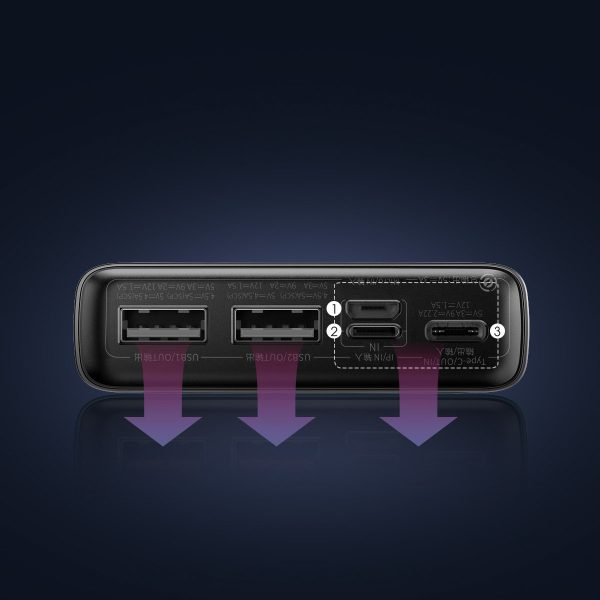 Adaman PowerBank ar ātru uzlādi 20 000 mAh 22,5 W USB-C kabelis 0,3 m melns