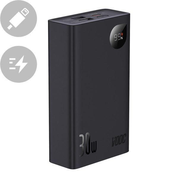 PowerBank ar 20 000 mAh 30W 2xUSB 1xUSB-C ātrais lādiņš SCP Vooc Black