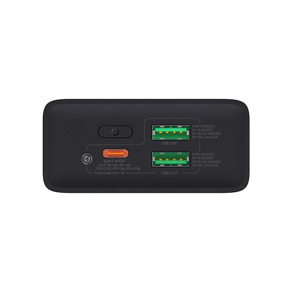 PowerBank ar 20 000 mAh 30W 2xUSB 1xUSB-C ātrais lādiņš SCP Vooc Black