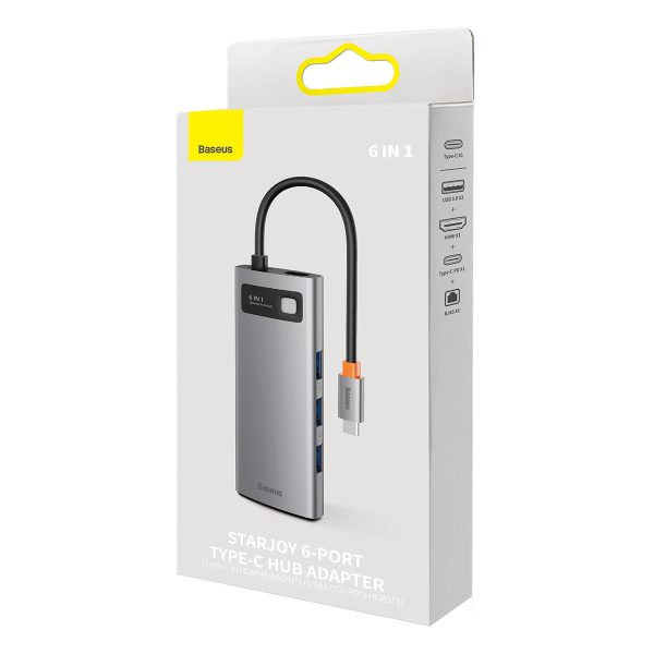 Baday Hub 6in1 USB-C 3xUSB HDMI RJ45 PD GREY