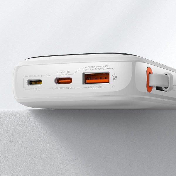 PowerBank ar ātru uzlādi 1000mAh 22,5W QC-PD-SCP-FCP USB-C kabeļa baltais