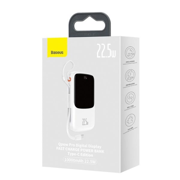PowerBank ar ātru uzlādi 1000mAh 22,5W QC-PD-SCP-FCP USB-C kabeļa baltais