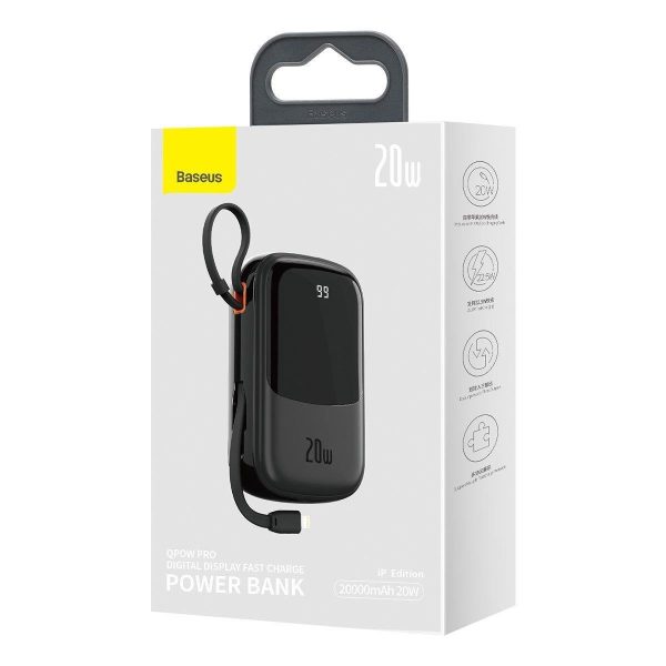 PowerBank ar ātru uzlādi 20000mAh 20W QC-PD-SCP-FCP kabeļa iPhone Lightning Black