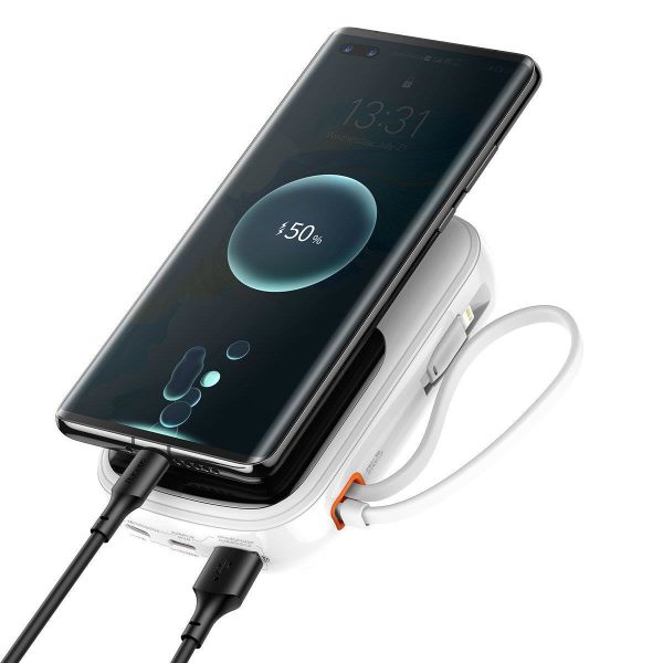 PowerBank ar ātru uzlādi 20 000 mAh 20W QC-PD-SCP-FCP kabeļa iPhone Lightning White White