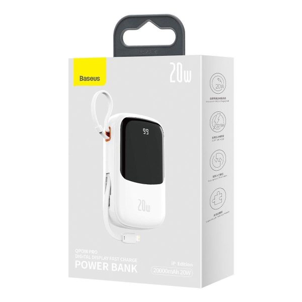 PowerBank ar ātru uzlādi 20 000 mAh 20W QC-PD-SCP-FCP kabeļa iPhone Lightning White White
