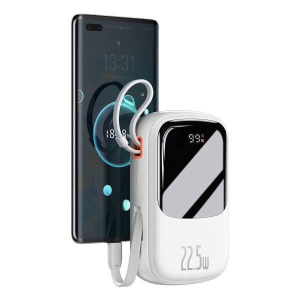 PowerBank ar ātru uzlādi 20 000 mAh 22,5W QC-PD-SCP-FCP USB-C kabeļa baltais