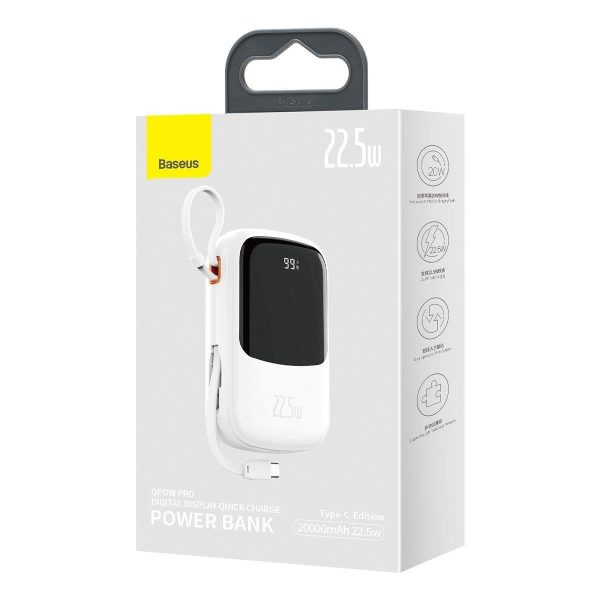 PowerBank ar ātru uzlādi 20 000 mAh 22,5W QC-PD-SCP-FCP USB-C kabeļa baltais
