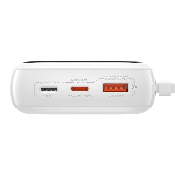 PowerBank ar ātru uzlādi 20 000 mAh 22,5W QC-PD-SCP-FCP USB-C kabeļa baltais