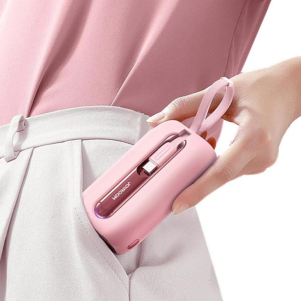 PowerBank 1000mah krāsainas sērijas 22.5W ar USB-C kabeļiem un iPhone zibens rozā