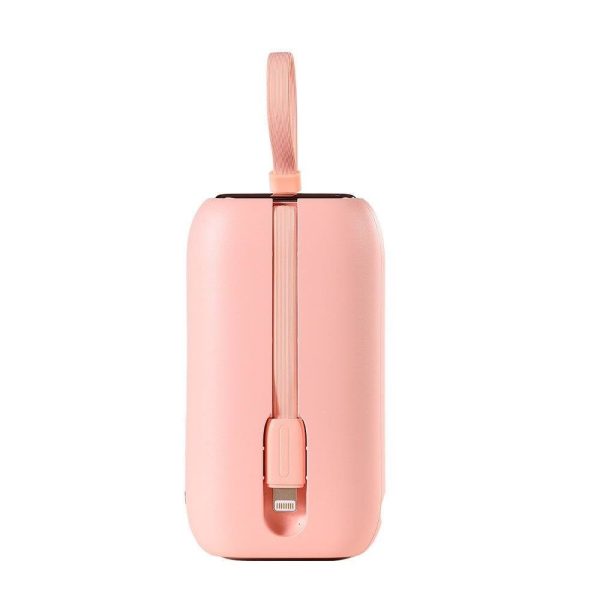 PowerBank 1000mah krāsainas sērijas 22.5W ar USB-C kabeļiem un iPhone zibens rozā