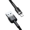 Izturīgs kabelis USB pīts kabelis iPhone zibens QC3 2M - melns
