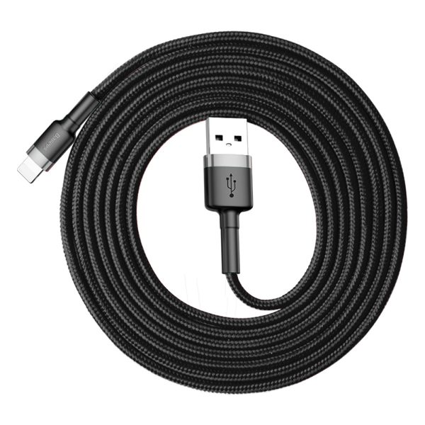 Izturīgs kabelis USB pīts kabelis iPhone zibens QC3 2M - melns