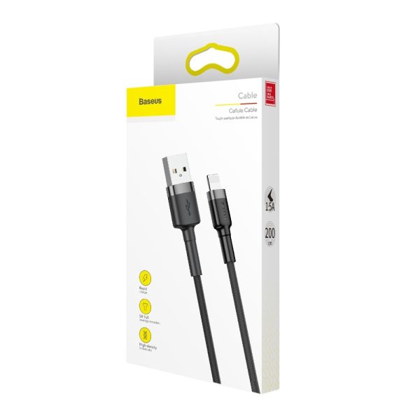 Izturīgs kabelis USB pīts kabelis iPhone zibens QC3 2M - melns