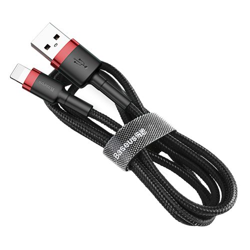 Izturīgs kabeļa USB pīts kabelis iPhone zibens QC3 2M - melns un sarkans
