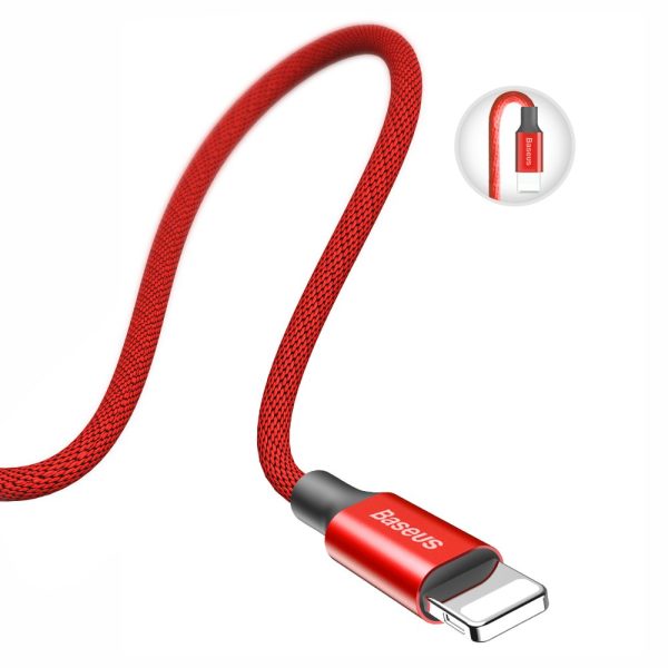 Kabelis Kabelis USB materiālā pītā - iPhone zibens 1,8 m - sarkans